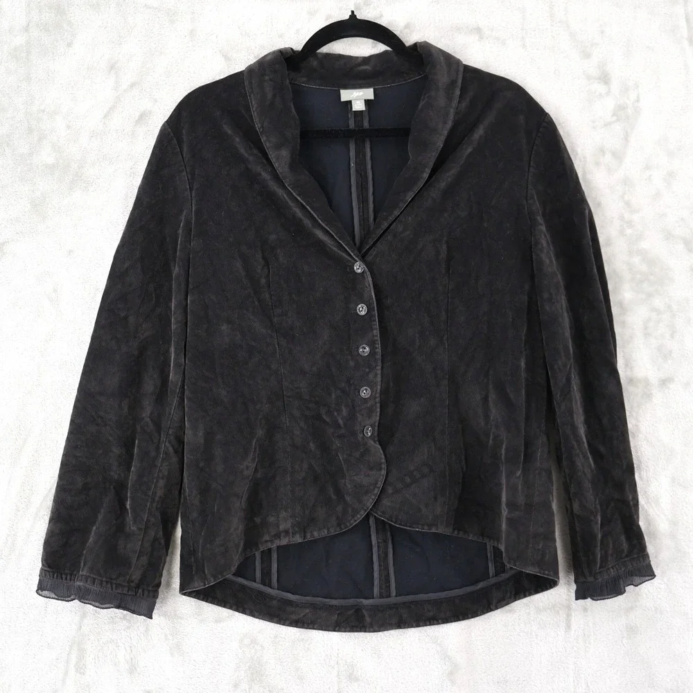 J. Jill Corduroy Blazer Women 12 Petite Black Shawl Collar Cutaway Hem Dark Boho